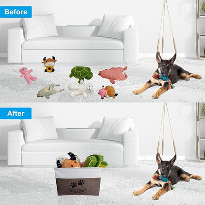 Large Dog Toy Basket Collapsible Dog Toy Box Shape Keeping Rectangle Dog Toy Bin for Pet Toys, Accessories