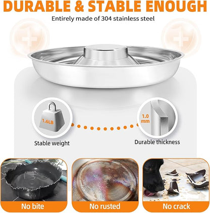 Stainless Steel Puppy Bowls 2 Pack, Pet Slow Feeder Bowls, Water Bowl, Feeding Weaning for Small Medium Large Dogs, Cat, Pets (2 Pack, Large：1.3” x 13.6”)