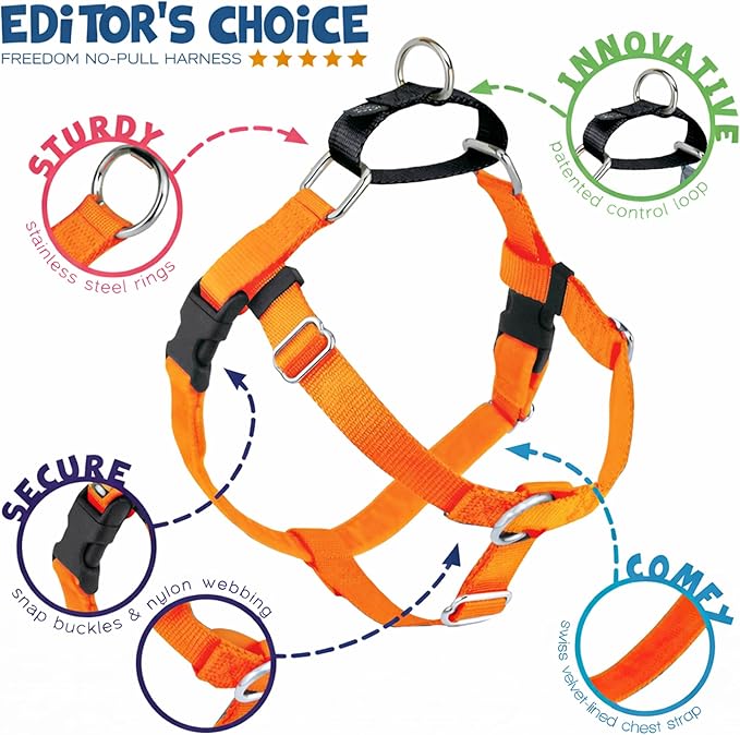 2 Hounds Design Freedom No Pull Dog Harness, Adjustable Harness and Leash Set, Easy Walking & Comfortable Control, Fits Small, Medium & Large Dogs, Solid Colors, Made in USA, 1" XXL, Neon Orange