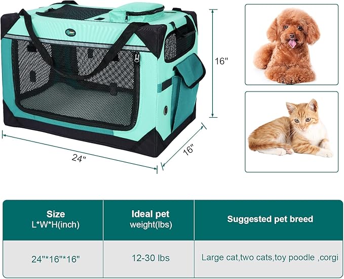 Ownpets Extra Large Cat Carrier for 2 Cats Small Dogs, 24 Inches Collapsible Soft Dog Crate for Car Travel, Portable Pet Carrier with Soft Mat