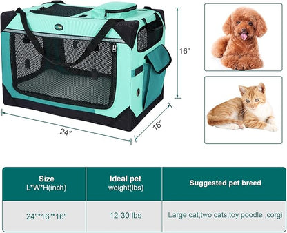 Ownpets Extra Large Cat Carrier for 2 Cats Small Dogs, 24 Inches Collapsible Soft Dog Crate for Car Travel, Portable Pet Carrier with Soft Mat