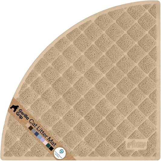 GORILLA GRIP Cat Litter Box Mat, 32x32, Cushioned Coil Mesh Litter Trapping Mats, Scatter Control Supplies for Less Mess, Phthalate Free, Ultra Deep Catch Grooves, Rinse or Vacuum to Clean, Beige