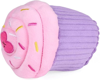ZippyPaws Birthday Cupcake- Dog Squeaky Toys to Keep Them Busy, Funny Food Plush for Small, Medium, & Large Dogs, Cute Stuffed Puppy Toy, Pet Products, Gift for Dogs of All Breeds, Soft & Cuddly- Pink