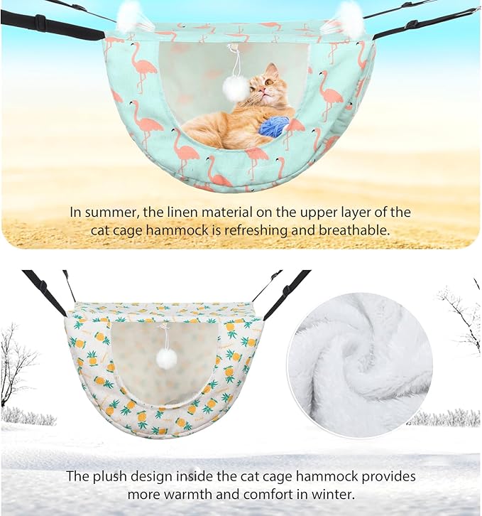 Unittype 2 Pieces Cat Cage Hammock Hanging Pet Bed Double Layer Soft Plush Hanging Pet Comfortable Hammock Bed for Indoor Kitten Ferret Hamster Rabbit or Small Animals, 2 Styles(Pineapple)
