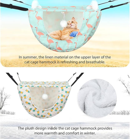 Unittype 2 Pieces Cat Cage Hammock Hanging Pet Bed Double Layer Soft Plush Hanging Pet Comfortable Hammock Bed for Indoor Kitten Ferret Hamster Rabbit or Small Animals, 2 Styles(Pineapple)