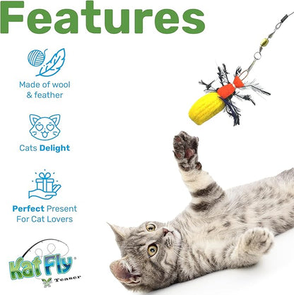 2 Inch Handmade Cat Toy Teaser Wand Refill Beetle - Yellow Natural Material Toys, Hunting Instinct Play, Interactive Exercise Attachment Set for Indoor Cats