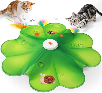 FEELNEEDY Rechargeable Cat Toys, 2 in 1 Hide and Seek Game Interactive Cat Toy, Movable LED Red Dot, Moving Concealed Feathers, Durable Exercise Toys for Indoor Cats, Bored Adult Cats Wand Toy
