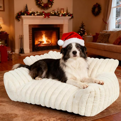 Cute Dog Cat Couch for Medium Large Dogs,Fluffy Pet Sofa Dog Couch Bed with Premium Soft Corduroy Fleece,Cute Washable Dog Bed Medium Large Size Dog,Supportive Cat Sofa Pet Bed(36x27x10,White)