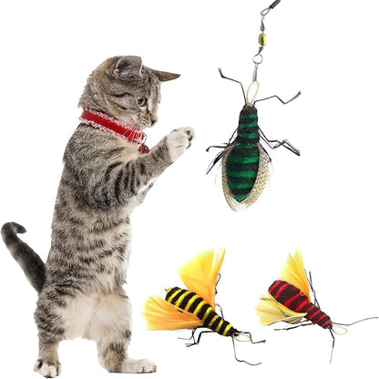 2 Inch Handmade Cat Toy Teaser Wand Refill Bees - 3 Pack Green, Red, and Yellow Natural Material Toys, Hunting Instinct Play, Interactive Exercise Attachment Set for Indoor Cats