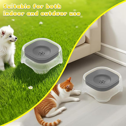Splash-Proof Cat & Dog Water Bowl 2L Anti-Spill Design Reduces Refill Frequency Splash-Resistant Bowl Keeps Surroundings Clean Slow-Drink Bowl Designed for Pets Who Splash Water- (Grey)