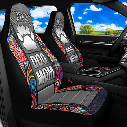 Dog Mom Paw Car Seat Covers for Truck Sedan SUV 2 Pack Waterproof Automotive Seat Covers Boho Flowers Removable Auto Accessories Interior Decor