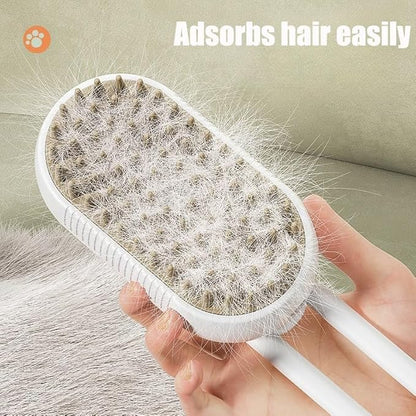 Cat Brush, 4 in 1 Self Cleaning Silicone Cat Steam Brush Quick & Easy Pet Hair Remover Comb for Shedding, Massage, Cleaning, 360° Rotating Pet Steam Brushs for Cats Dogs (White)