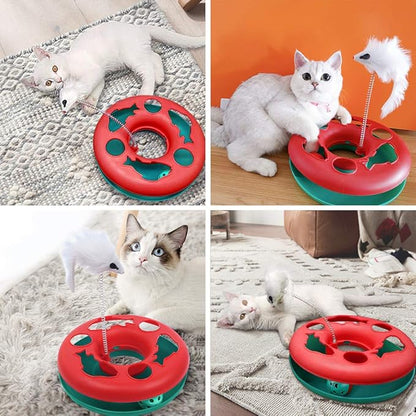 Pawzone Cat Toys, Cat Toys for Indoor Cats,Interactive Kitten Toys Roller Tracks with Catnip Spring Pet Toy with Exercise Balls Teaser Mouse (red)