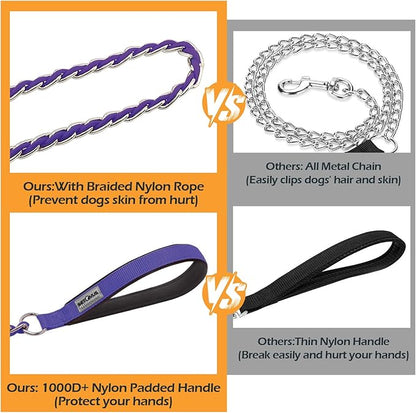 Chain Dog Leash Chew Proof Metal Leash for Medium Large Dogs, Chain Link Dog Anti Chew 5.2FT / 4FT Strong Anti Bite Comfortable Soft Padded Handle (Purple, 4FT（30-80lb）)