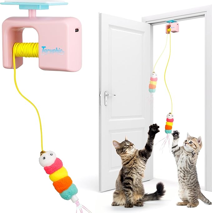 Interactive Cat Toy for Indoor Cat, Automatic Door Hanging Cat Toy with Detachable Design, Kitten Toys for Indoor Cats Self Play, 3.27 * 1.69 * 2.76Inch (Pink)