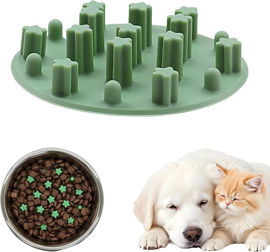 Slow Feeder Insert for Cat Dog Bowls, Anti-Choking Silicone with Strong Suction Cups, Fits Most Cat Bowls, Ideal for Puppy Small Medium Breeds (Green)