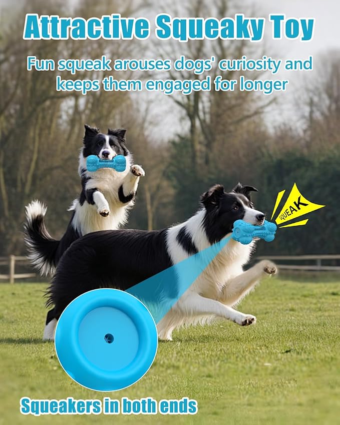 Dog Squeaky Chew Toys for Aggressive Chewers, Long Lasting Tough Rubber Bones for Teeth Cleaning, Indestructible Pet Toy for Large Medium Breed Dogs