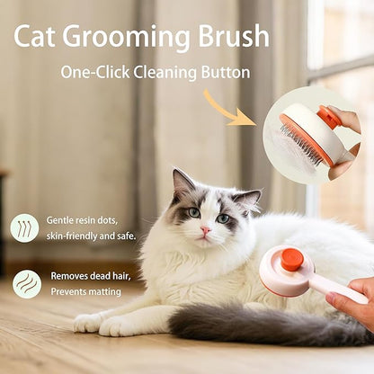 Cat grooming kit,5pcs Deshedding Brush for Cat with Kitten Nail Clipper,Cat Brush,Flea Comb and Bath Brush,Suitable for Short and Long Haired Cats,Indoor Cats and Travel,Orange