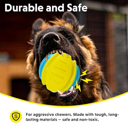 LaRoo Indestructible Squeaky Dog Ball, 3.9" TPR Rubber Chew Toys for Medium/Large Dogs, Floatable Teeth Cleaning Toy with Textured Grip, Non-Toxic Indoor/Outdoor Fetch & Water Play Toy (Yellow)