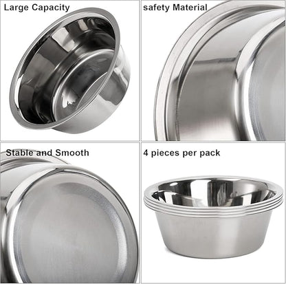 DEAYOU 4-Pack Stainless Steel Dog and Cat Bowl, Metal Food and Water Dish, 8.26" Basic Pet Feed Bowl for Large Medium Dog, 47 OZ Replacement Bowls for Elevated Stand, Dishwasher Safe