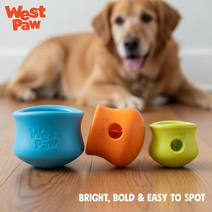 WEST PAW Zogoflex Toppl Interactive Treat Dispensing Puzzle Dog Toy for Mental Stimulation & Enrichment-Holds Kibble & Treats-Lickable, Freezable & Dishwasher Safe-Made in USA-XL-Tangerine