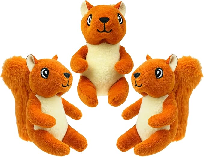 Squirrel Plush Dog Toy Squeaky Toy, Interactive Hide and Seek Replacement Dog Toys for Small & Medium Dogs (3Pcs Squeaky Squirrel A)