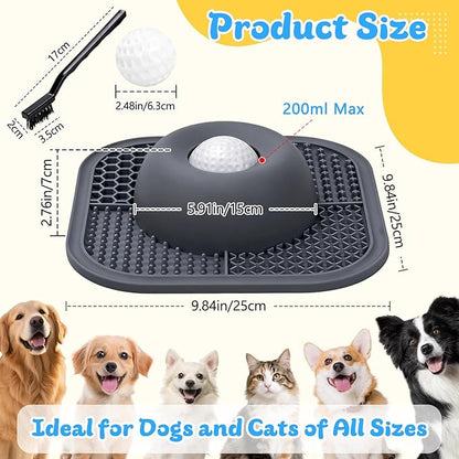 PetsHome Slow Feeder Dog Bowls & Lick Mat for Liquid and Thick Treat, Anti-Slip Dog Lick Bowl with Interactive Rolling Ball, 5/6 Cup Pup Licking Toy for Large Medium Small Dogs and Cats Gray