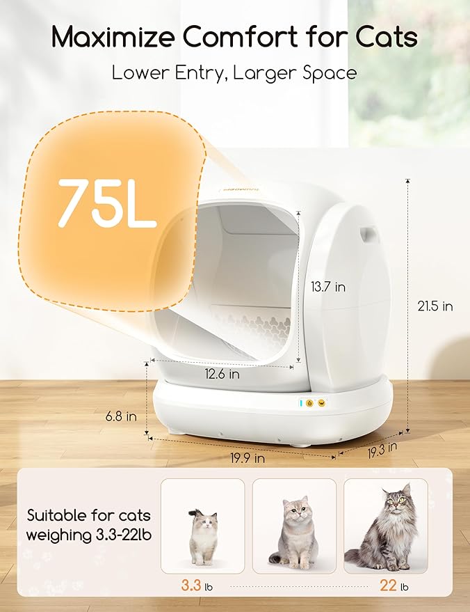 Meowant Self Cleaning Cat Litter Box - Open-Top Automatic Litter Box with APP, 0 Risk of Stuck Cats, Safer Automatic Litter Boxs, Low Entrance for Multiple Cats