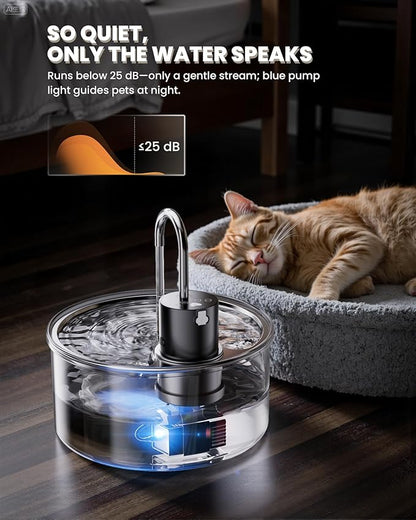 Wireless Cat Water Fountain Glass DIY - 108oz/3.2L Automatic Ultra-Quiet Cat Water Fountain Cordless, Glass Battery Operated Pet Fountain Rechargeable Water Dispenser for Cats, Puppy, Multiple Pets
