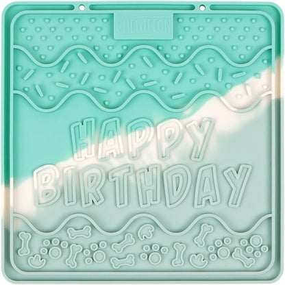 CHEWFFON Birthday Lick Mat for Dogs and Cats, Silicone Licking Pad with Suction Cups for Anxiety Relief, Interactive Slow Feeder for Dog Treats - Bathing & Grooming Distraction Toy, Seafoam Mist
