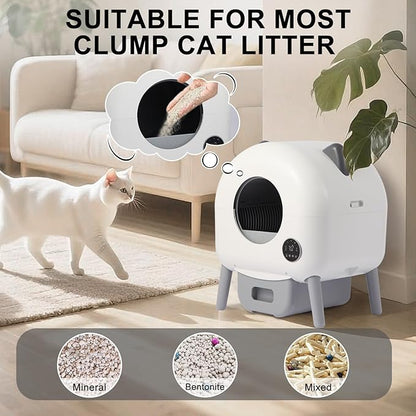 Self Cleaning Litter Box, Automatic Cat Litter Box, Self Cleaning for Cats, 76L Large Capacity for Multiple Cats with App Control Multi Safety Protection, Garbage Bags, Mat, Brush