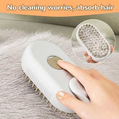 Pet Steam Groomer Comb,2024 Upgraded 3 in 1 Cat Steam Brush Pet Hair Steamy Brushes,Grooming Comb Tool for Pets Hair Removal with Steam for Massage Cleaning Shedding (Khaki, Long)