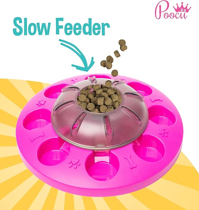 Poocii-Go-Round Slow Feeder Dog Enrichment Toy - Interactive Food or Treat Dispensing Puzzle for IQ Training, Anti-Choking Design, Durable, Easy to Clean, Engaging Pet Activity - Pink