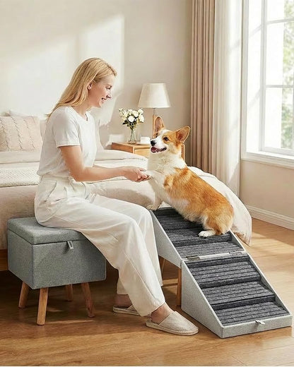 Dog Ramp for Bed & Couch, Dog Stairs 21.06 inches High for Large/Medium/Small Doggie, Foldable 2 in 1 Wooden Pet Steps for Puppy Older and Injured Dogs, Split Ottoman Design, No-Slip Surface