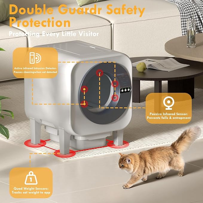 Automatic Cat Litter Box, Self Cleaning Litter Box with App Control, 75l Large Cat Litter Box for Multi-Cat Homes, Infrared & Weight Sensors, Odor Eliminator, Easy Cleaning, 20 Trash Bags, Black