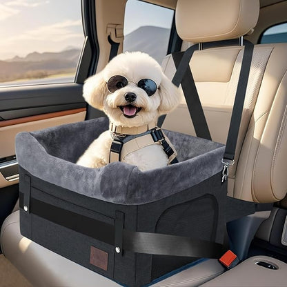 PetsHome Dog Car Seat for Small Dogs, Detachable Washable Dog Booster Car Seat with Storage Pocket, Breathable Mesh, Safety Leash, 2 Count Adjustable Straps for Small Pets Up to 25lbs-Black