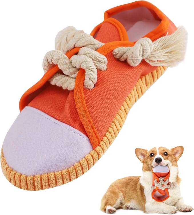 vocheer Dog Chew Toy, Dog Toys to Keep Them Busy Durable Teething Shoe Interactive Squeaky Puppy Toy,Small,Medium Breze, Machine Washable(Orange)