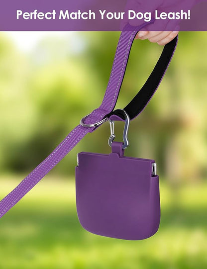 RBibei【One-Hand Access Silicone Dog Treat Pouch, Small Pocket Sized Training Pouch with Pull Tab & Auto Closing Lid for Easy Pet Training & Walking (Purple)