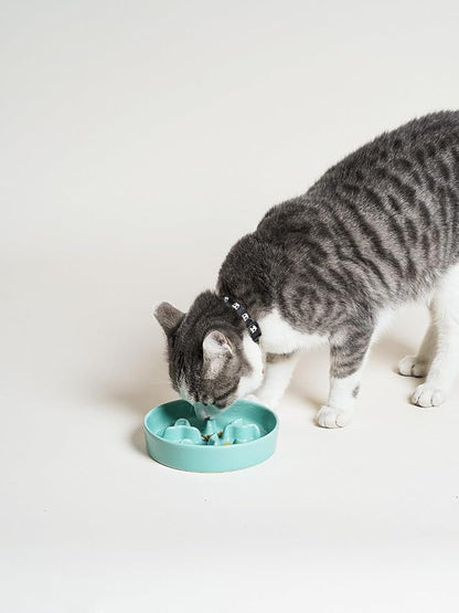 Ceramic Slow Feeder Dog Bowls Small Breed, 0.5 Cups Dog Food Dish for Fast Eaters, Puzzle Bowl for Small Dogs and Cats, 5.5 Inch-Turquoise