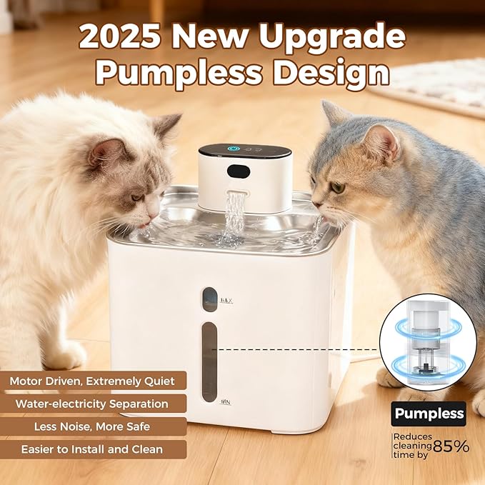 4.2L Pumpless Cat Water Fountain, 5000mAh Battery Operated Cat Fountain, Wireless Pet Water FountainsIndoor, Sensor and Timer Water Modes, Suitable for Cats and Small Dogs Indoor ((142-oz)