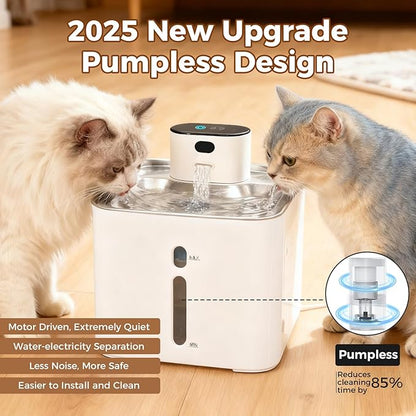 4.2L Pumpless Cat Water Fountain, 5000mAh Battery Operated Cat Fountain, Wireless Pet Water FountainsIndoor, Sensor and Timer Water Modes, Suitable for Cats and Small Dogs Indoor ((142-oz)