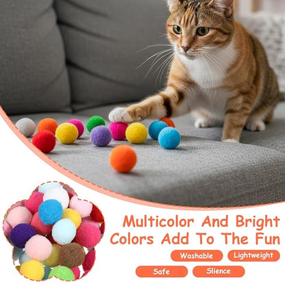 Ouligay 70 PCS Silent Cat Balls 1 Inch Colorful Cat Pom Pom Balls, Cats Toy Ball Soft Interactive Lightweight, Fuzzy Ball for Cats Kitten Toys for Indoor Crafts