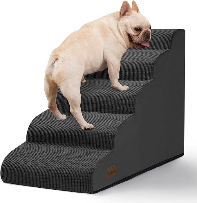 5-Step Dog Stairs and Ramp for High Bed, Non-Slip Sturdy Pet Steps for Small Dogs and Cats,22.2" H, Black
