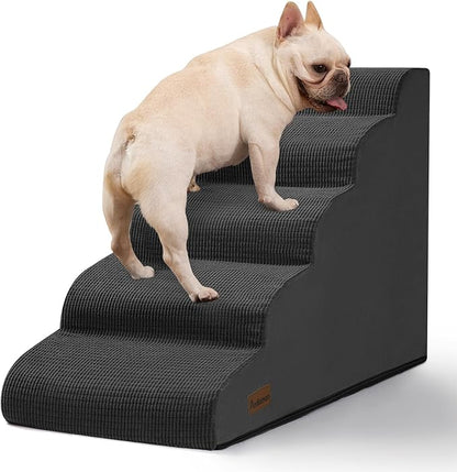 5-Step Dog Stairs and Ramp for High Bed, Non-Slip Sturdy Pet Steps for Small Dogs and Cats,22.2" H, Black