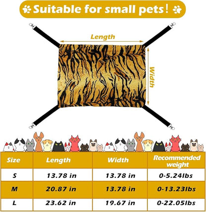 Jetec 2 Pack Cat Hammock for Cage, Catio Accessories Reversible Soft Cats Bed with Adjustable Straps and Hooks Double-Sided Linen and Fleece Hanging Hammock for Cats, Kitten(Zebra, Tiger Stripes,M)