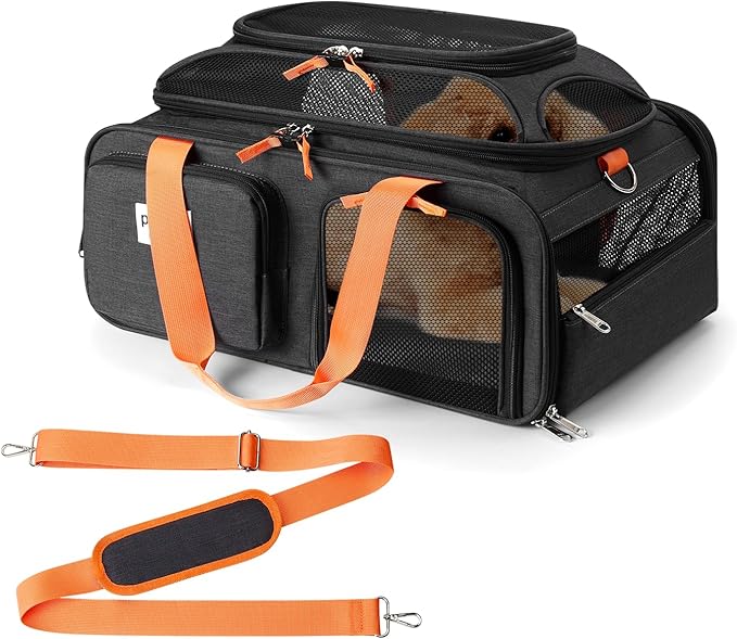 19x13x9 TSA Approved top Expandable pet Carrier for Small Dog Puppy cat up to 10 lbs Weight and 18'' Length, for Southwest Spirit Lufthansa Airlines,Air Canada and Amtrak Train