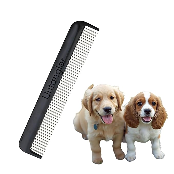 Pet comb for easy mat removal - silky smooth rotating teeth untangles without causing pain to pets (7" Onyx Black)