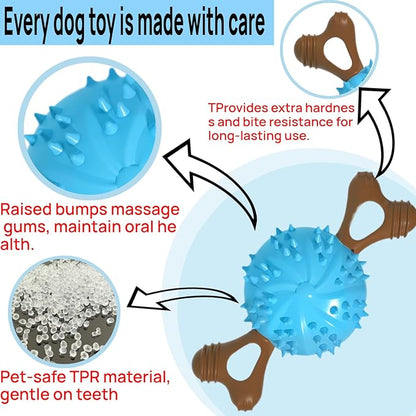 Dog Toys,Hybrid Dog Chew Toy for Aggressive Chewers, 2-in-1 Durable Wood-Plastic Bone & TPR Spike Ball, Natural Wood Scent, Integrated Safe Design for 20-100 lbs Medium Large Breeds