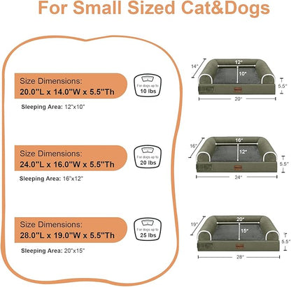 Medium Dog Bed Orthopedic Washable: Beds Bolster Medium Sized Dogs Bed Egg Crate Foam Couch Sofa Waterproof with Removable Cover - Dark Green