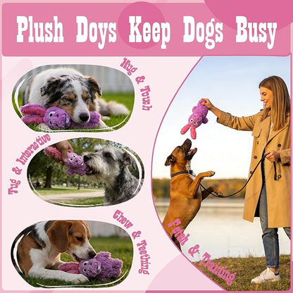 Donkey Squeaky Dog Toys to Keep Them Busy, Stuffed Plush Girl Dog Toy Birthday Gift Crinkle Pet Puppy Tug Toy for Small Medium Large Dogs (Purple)